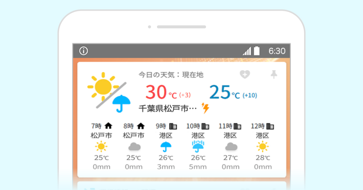 職場や予定の場所の天気も先回りしてお知らせ！